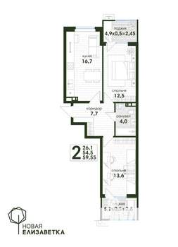 2-к квартира, вторичка, 60м2, 3/4 этаж