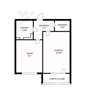 1-к квартира, вторичка, 30м2, 4/4 этаж