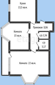 2-к квартира, вторичка, 64м2, 3/6 этаж