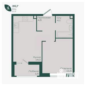 1-к квартира, вторичка, 36м2, 2/18 этаж