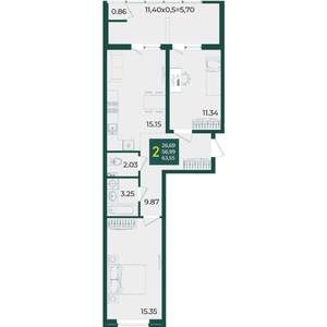 2-к квартира, вторичка, 64м2, 2/18 этаж