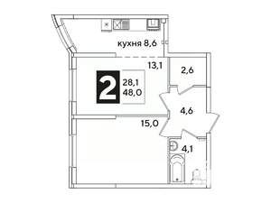 2-к квартира, вторичка, 48м2, 2/16 этаж