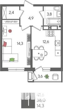 1-к квартира, вторичка, 42м2, 15/24 этаж