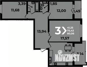 3-к квартира, вторичка, 80м2, 16/19 этаж