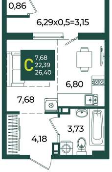 Студия квартира, вторичка, 26м2, 5/18 этаж