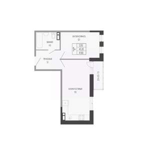 1-к квартира, сданный дом, 42м2, 6/17 этаж