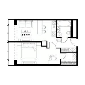 2-к квартира, строящийся дом, 46м2, 16/19 этаж