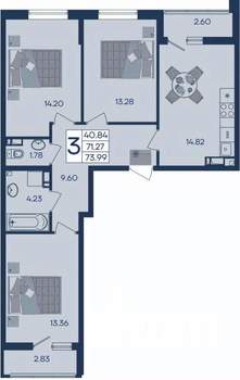 3-к квартира, вторичка, 74м2, 5/18 этаж