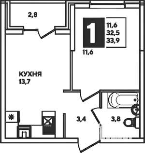 1-к квартира, вторичка, 36м2, 12/24 этаж