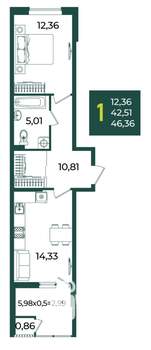 1-к квартира, вторичка, 46м2, 2/18 этаж