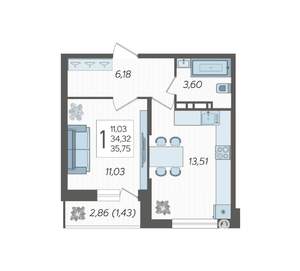 1-к квартира, вторичка, 36м2, 2/12 этаж