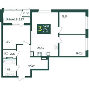 3-к квартира, вторичка, 81м2, 11/18 этаж