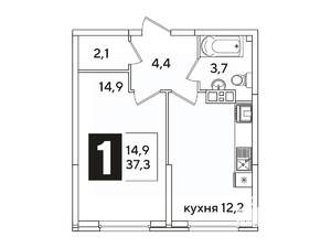 1-к квартира, вторичка, 37м2, 5/16 этаж