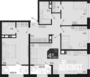 4-к квартира, вторичка, 100м2, 9/18 этаж