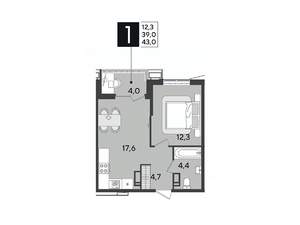 1-к квартира, вторичка, 43м2, 12/18 этаж