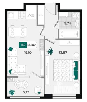 1-к квартира, вторичка, 40м2, 8/9 этаж
