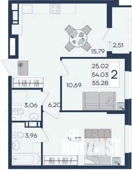 2-к квартира, вторичка, 55м2, 4/18 этаж