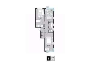 2-к квартира, строящийся дом, 72м2, 11/18 этаж