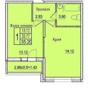 1-к квартира, вторичка, 35м2, 13/16 этаж