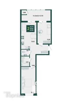 2-к квартира, вторичка, 63м2, 17/18 этаж