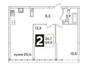 2-к квартира, вторичка, 60м2, 16/16 этаж