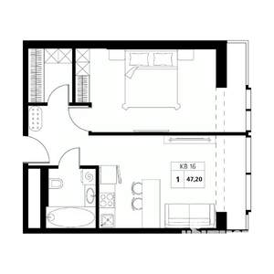 2-к квартира, строящийся дом, 47м2, 15/19 этаж