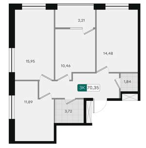 3-к квартира, вторичка, 70м2, 2/18 этаж