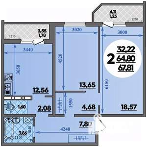 2-к квартира, строящийся дом, 68м2, 5/16 этаж