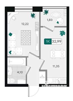1-к квартира, вторичка, 33м2, 3/9 этаж
