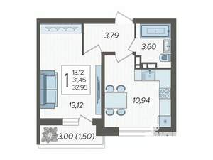 1-к квартира, вторичка, 33м2, 16/16 этаж