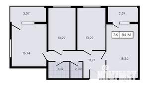 3-к квартира, вторичка, 85м2, 8/8 этаж