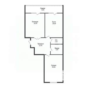 2-к квартира, вторичка, 71м2, 6/16 этаж