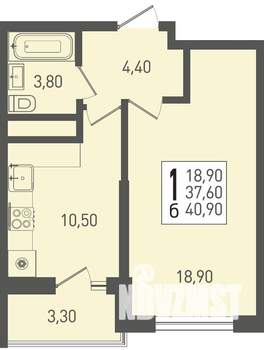 1-к квартира, строящийся дом, 41м2, 11/22 этаж
