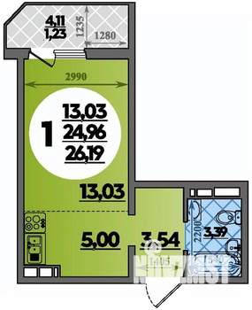 Студия квартира, строящийся дом, 26м2, 2/8 этаж