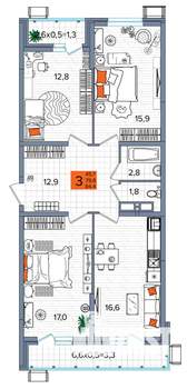 3-к квартира, сданный дом, 84м2, 15/16 этаж