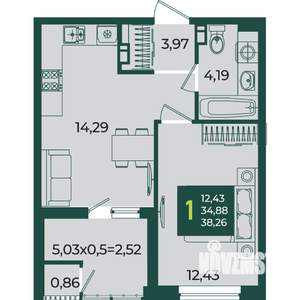 1-к квартира, вторичка, 38м2, 6/18 этаж