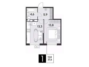 1-к квартира, вторичка, 38м2, 12/18 этаж