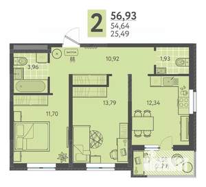 2-к квартира, вторичка, 57м2, 9/18 этаж