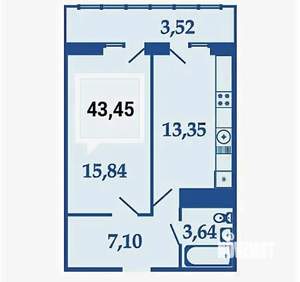 1-к квартира, вторичка, 44м2, 13/25 этаж