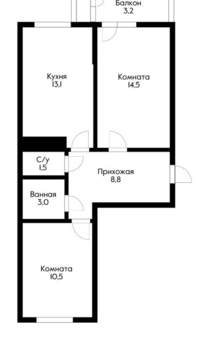 2-к квартира, сданный дом, 55м2, 13/16 этаж