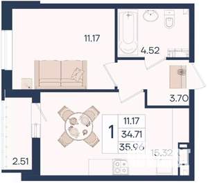 1-к квартира, вторичка, 36м2, 5/18 этаж