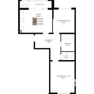 2-к квартира, вторичка, 68м2, 3/23 этаж