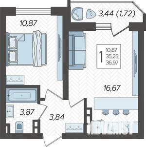 1-к квартира, строящийся дом, 38м2, 16/23 этаж