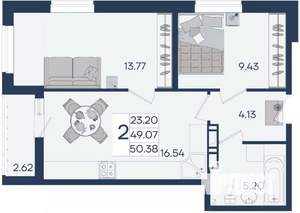 2-к квартира, вторичка, 50м2, 15/18 этаж