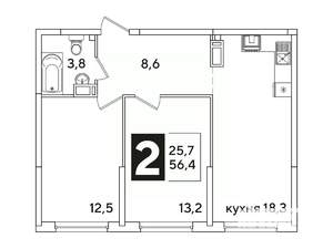 2-к квартира, вторичка, 56м2, 11/16 этаж