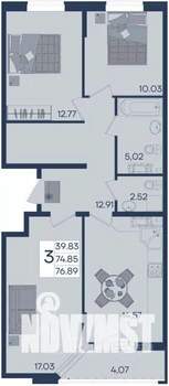 3-к квартира, вторичка, 77м2, 5/18 этаж