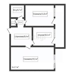 2-к квартира, вторичка, 57м2, 14/16 этаж