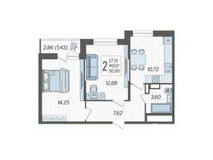 2-к квартира, вторичка, 51м2, 13/16 этаж