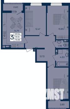 3-к квартира, вторичка, 76м2, 8/18 этаж