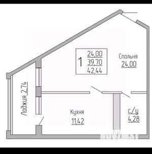 1-к квартира, вторичка, 42м2, 8/24 этаж